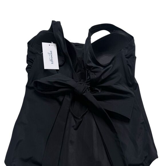 Swimsuits For All Black Hi-Cut One Piece Swimsuit with Flirty Back Tie Sz 20 NWT - Picture 4 of 10